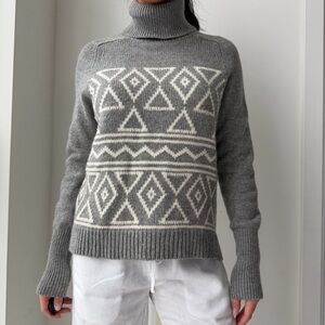 J. Crew Grey Wool and Cashmere Geometric Turtleneck Jumper - Small
